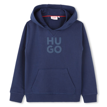 HUGO Sudadera para niño adolescente con capucha azul logo al tono en relieve